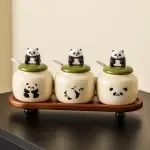 Creative Panda Ceramic Spice Jar Set - 3 Pcs Salt & Pepper Shakers for Kitchen