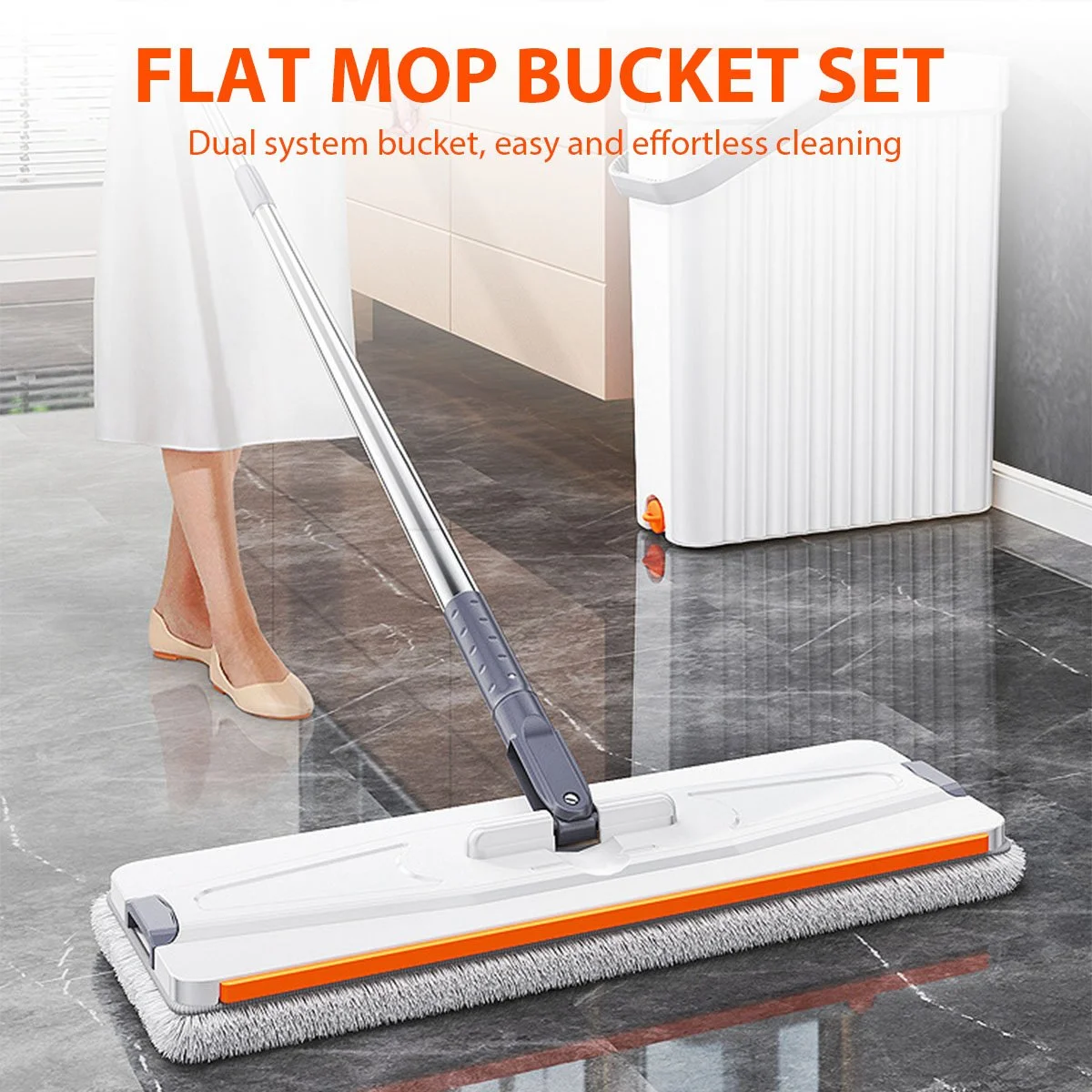 360 Rotating Flat Mop with Washable Microfiber Cloth & Handfree Mop Bucket Set