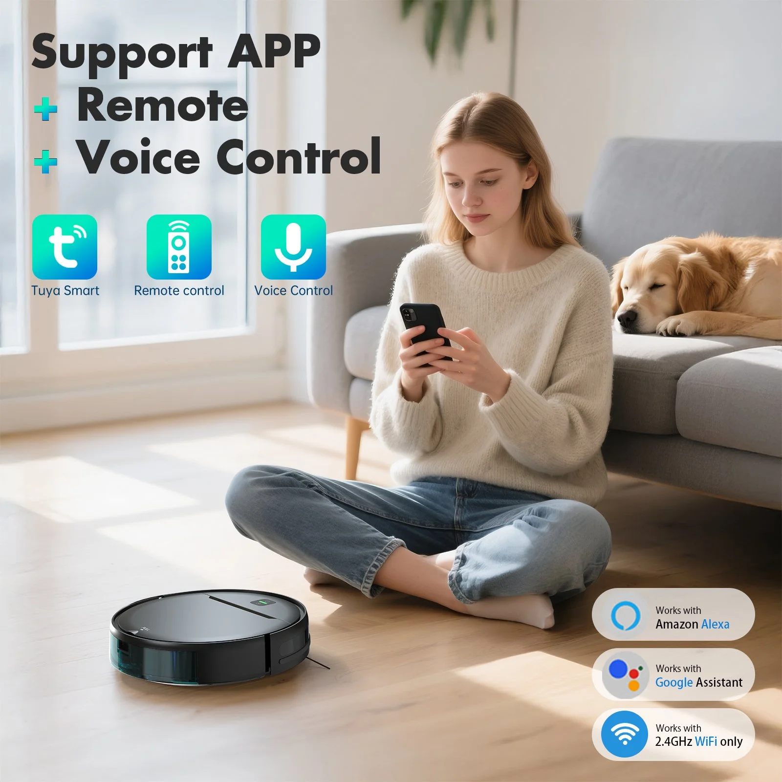 Robot Vacuum Cleaner Combo Mop 4KPa Suction WiFi/Voice Control Auto-Recharge Pet Hair Vacuum