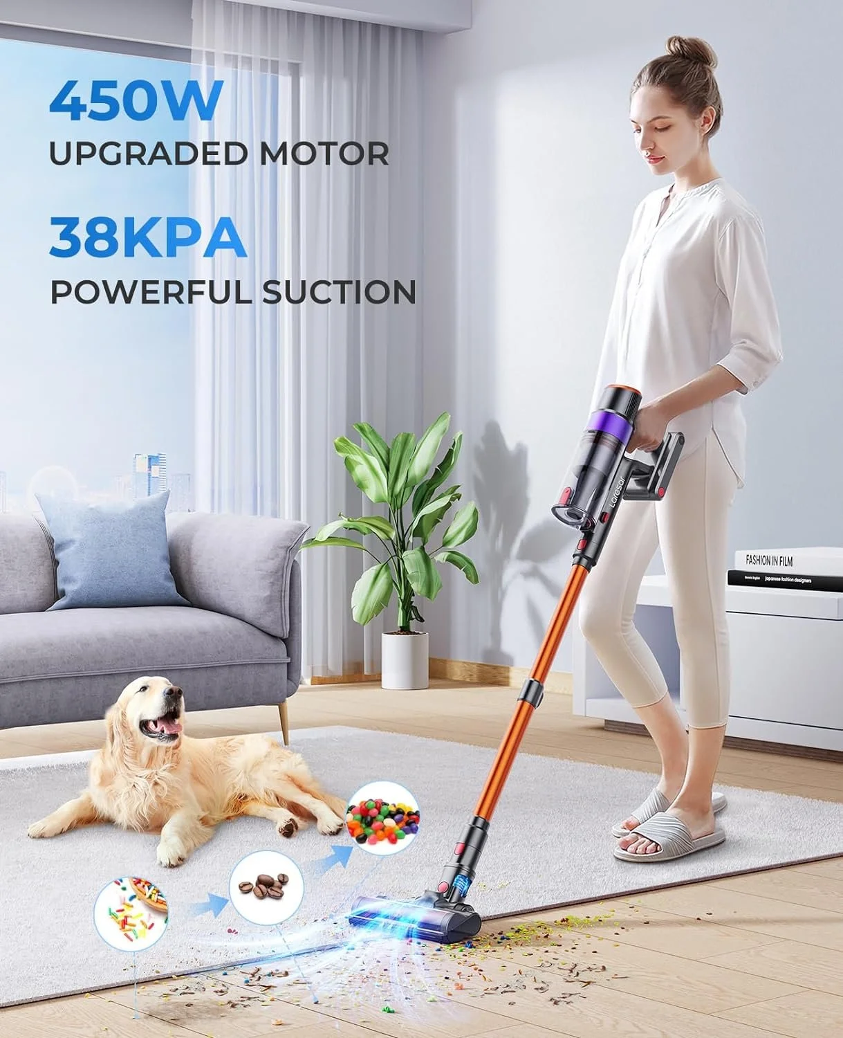 450W Cordless Handheld Vacuum Cleaner with Touch Screen & Detachable Battery