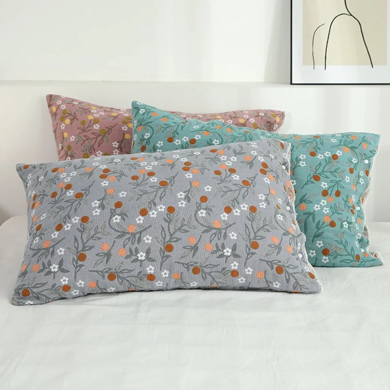 Floral Cotton Pillowcases Set, Soft Breathable Bed Pillow Covers, 2 Pack