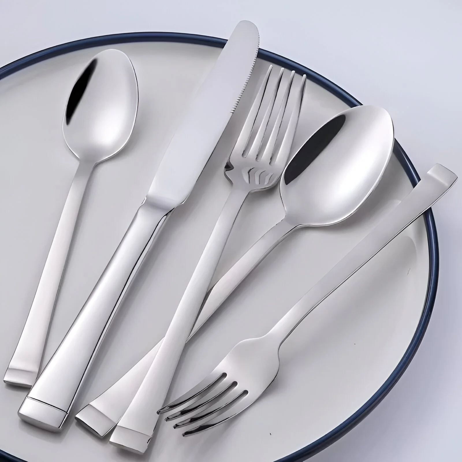 5-Piece Square Edge Stainless Steel Flatware Set – Modern Elegant Tableware