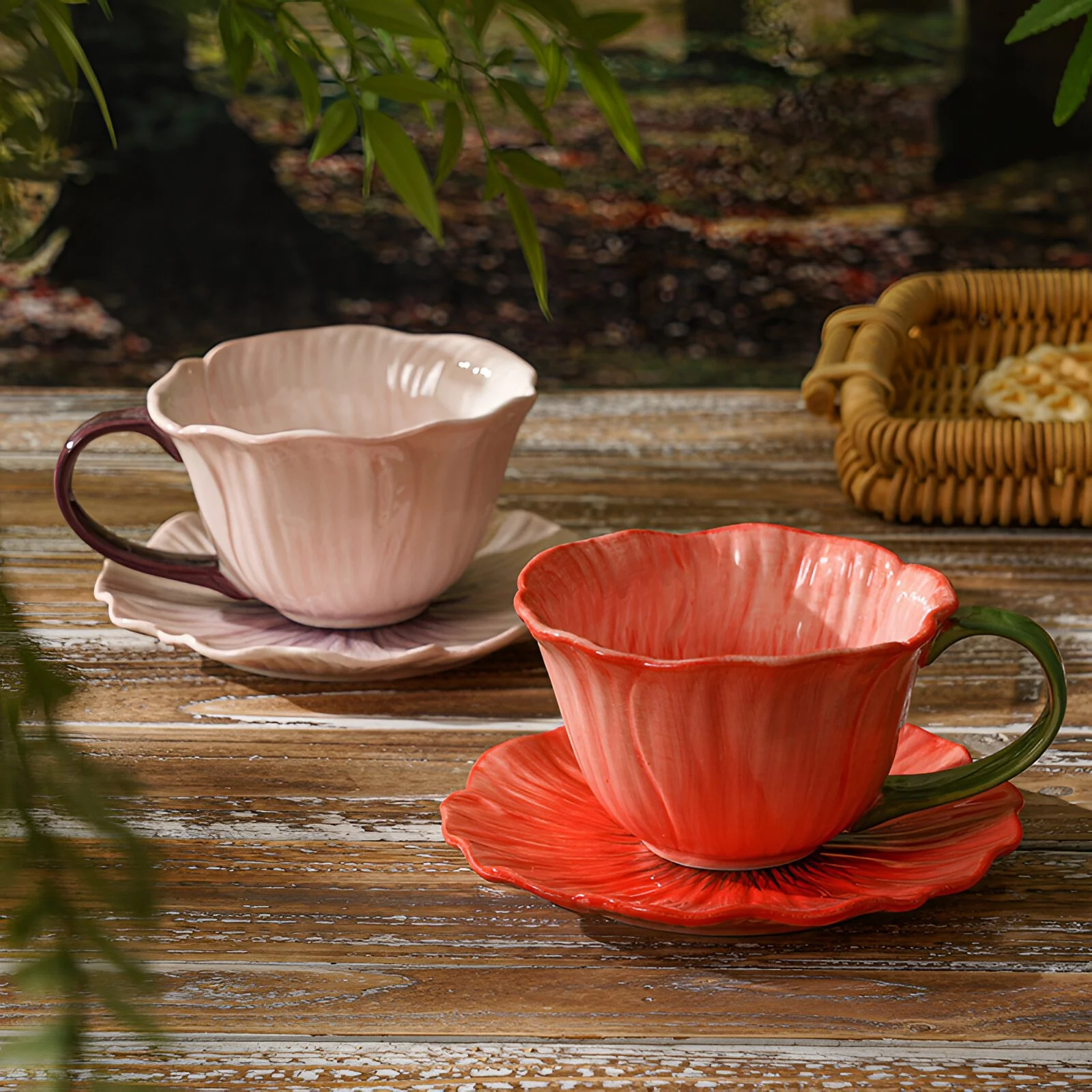 European Flower Ceramic Coffee Cup & Saucer Set – 10 oz Porcelain Mug