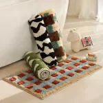 Abstract Plush Grid Tufted Bath Mat Soft Non-Slip Bathroom Rug