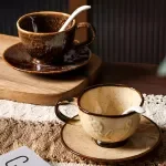 Vintage Floral Ceramic Latte Cup & Saucer – Elegant Coffee & Tea Mug