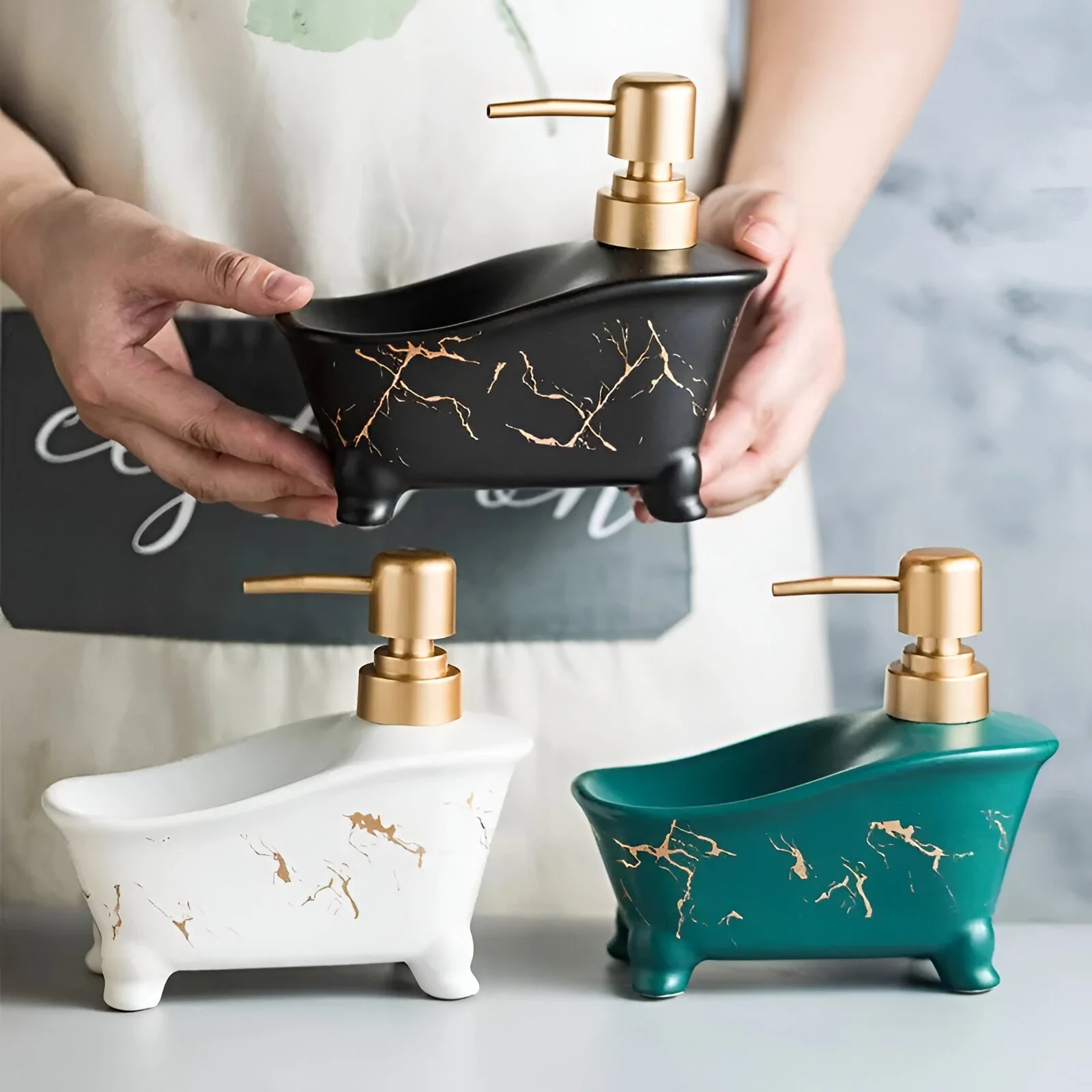 Bathtub Style Ceramic Soap Dispenser for Bathroom & Kitchen