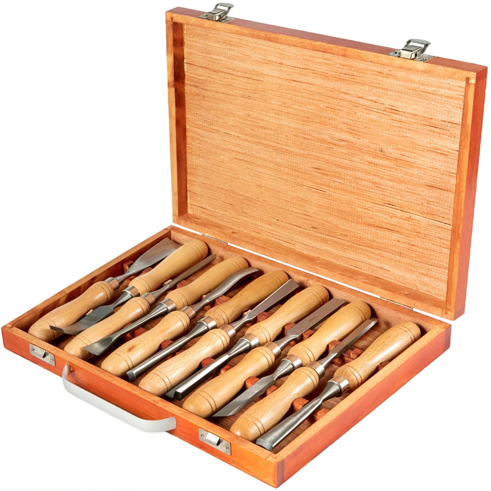 12-Piece Wood Lathe Chisel Set with Hardwood Handles & Wooden Case