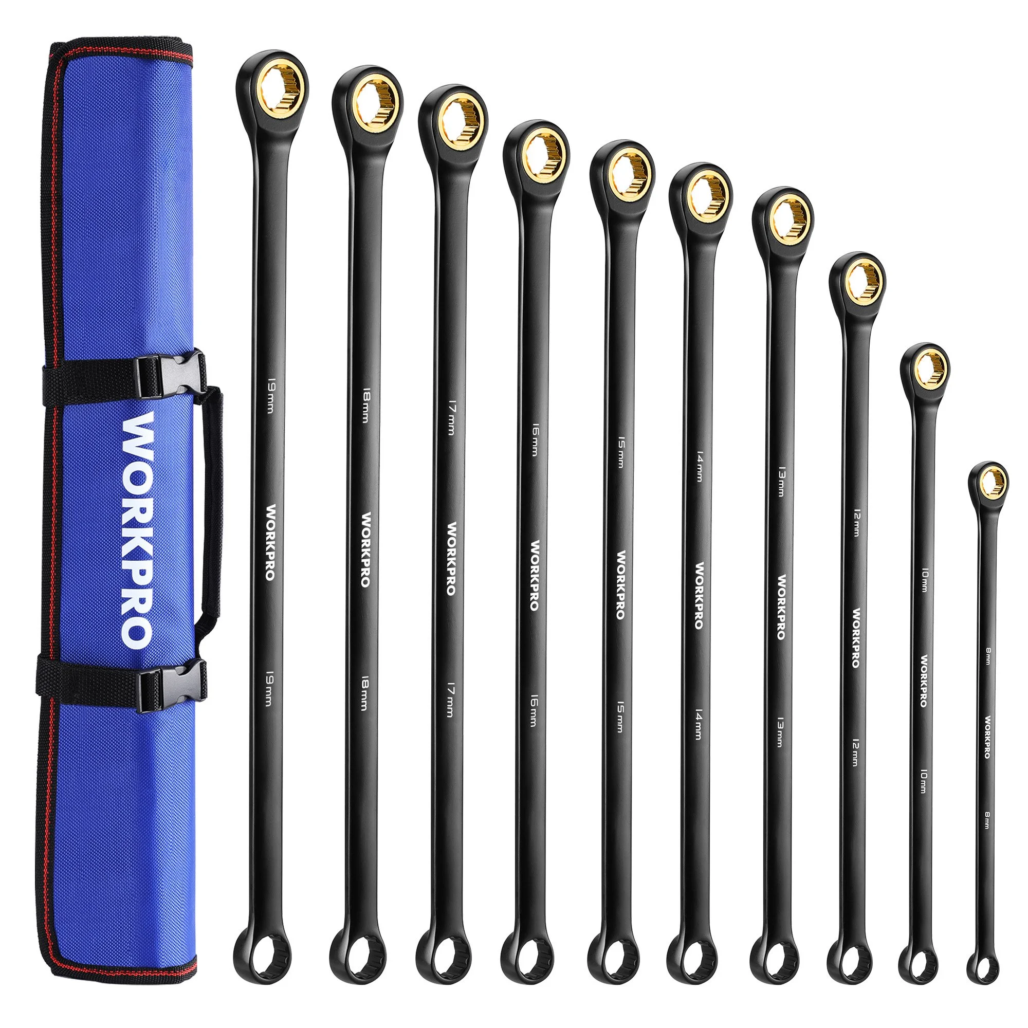 Extra-Long 72-Tooth Ratcheting Wrench Set, 10-Piece Metric