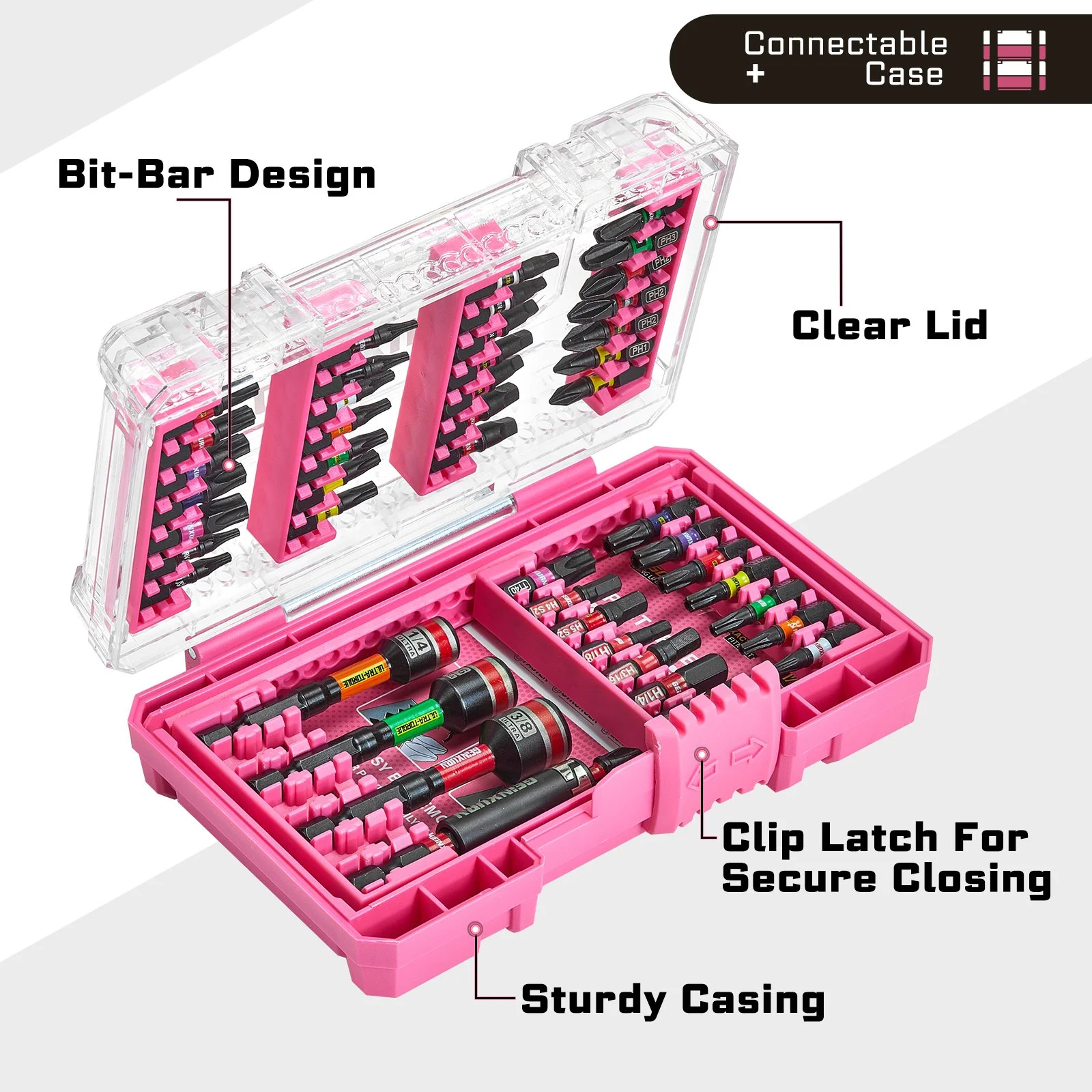 47-Piece Magnetic Impact Screwdriver Bit Set with Stackable Clear Case