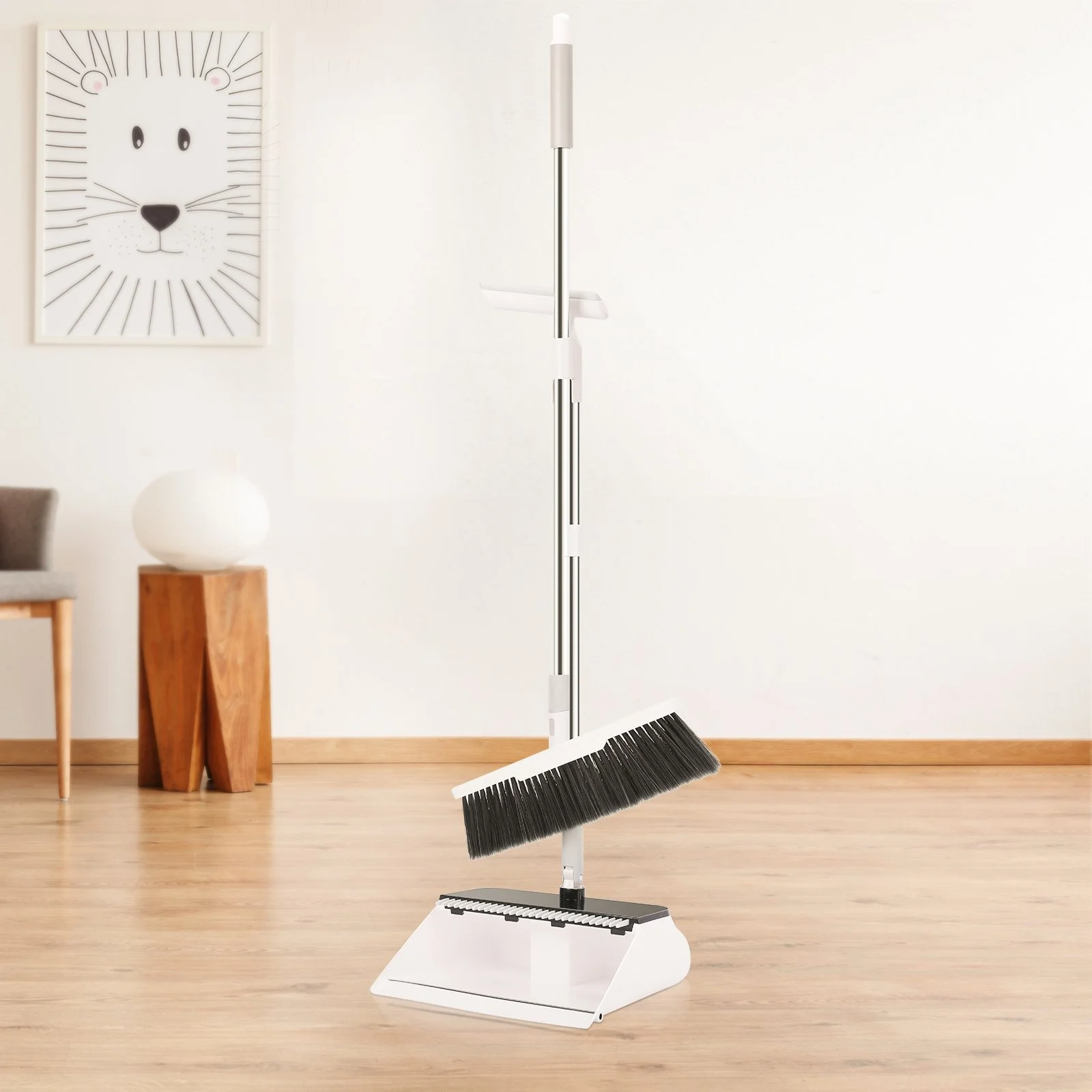 Long Handle Broom & Stand-Up Dustpan Set for Easy Floor Cleaning