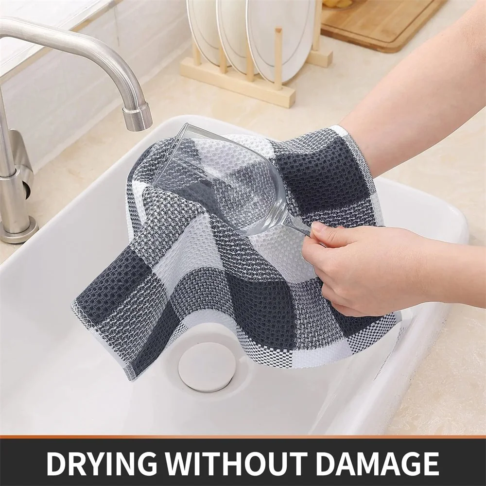 100% Cotton Waffle Weave Kitchen Towels – Super Absorbent & Soft Dishcloth Set