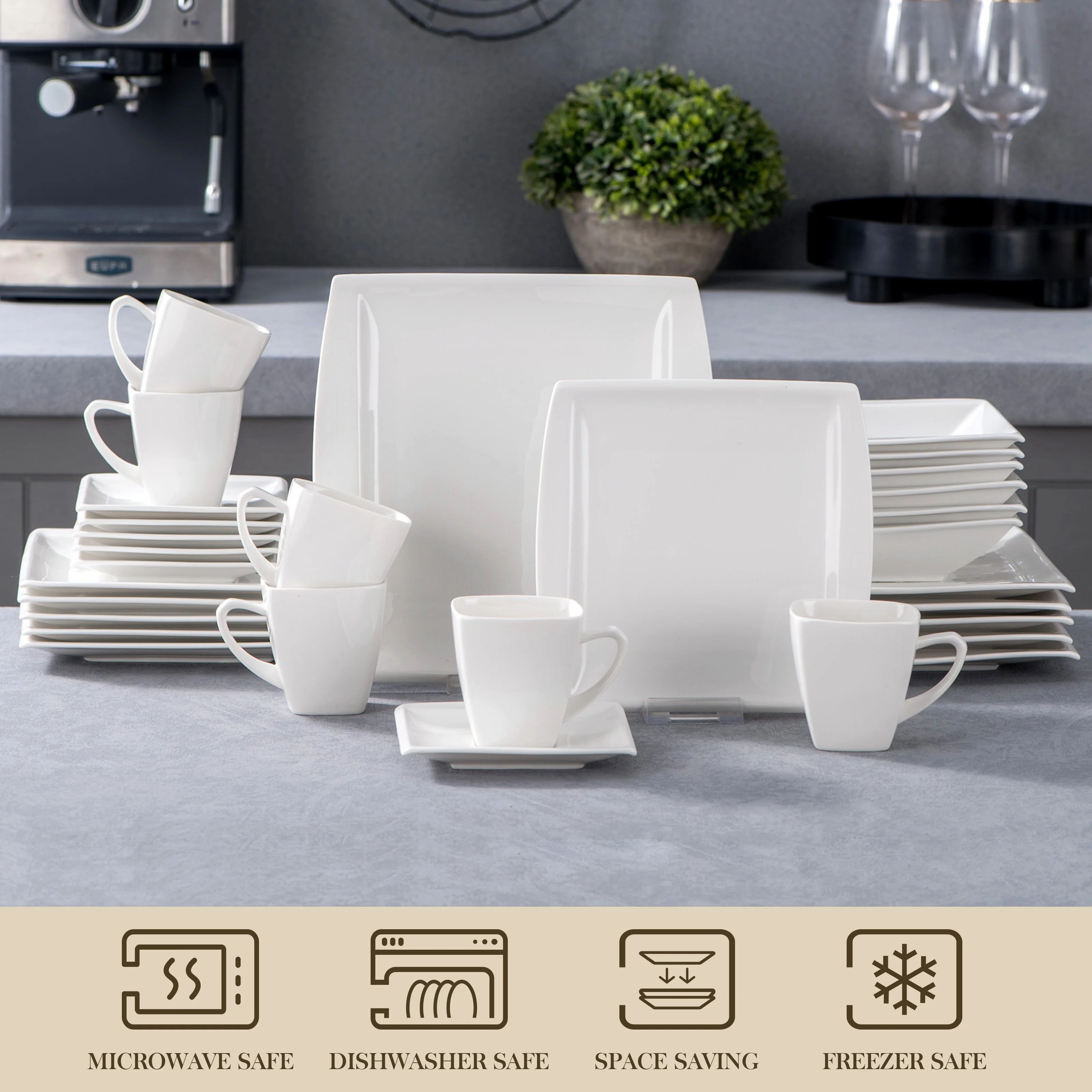 30-Piece White Porcelain Dinnerware Set with Cups & Plates for 6