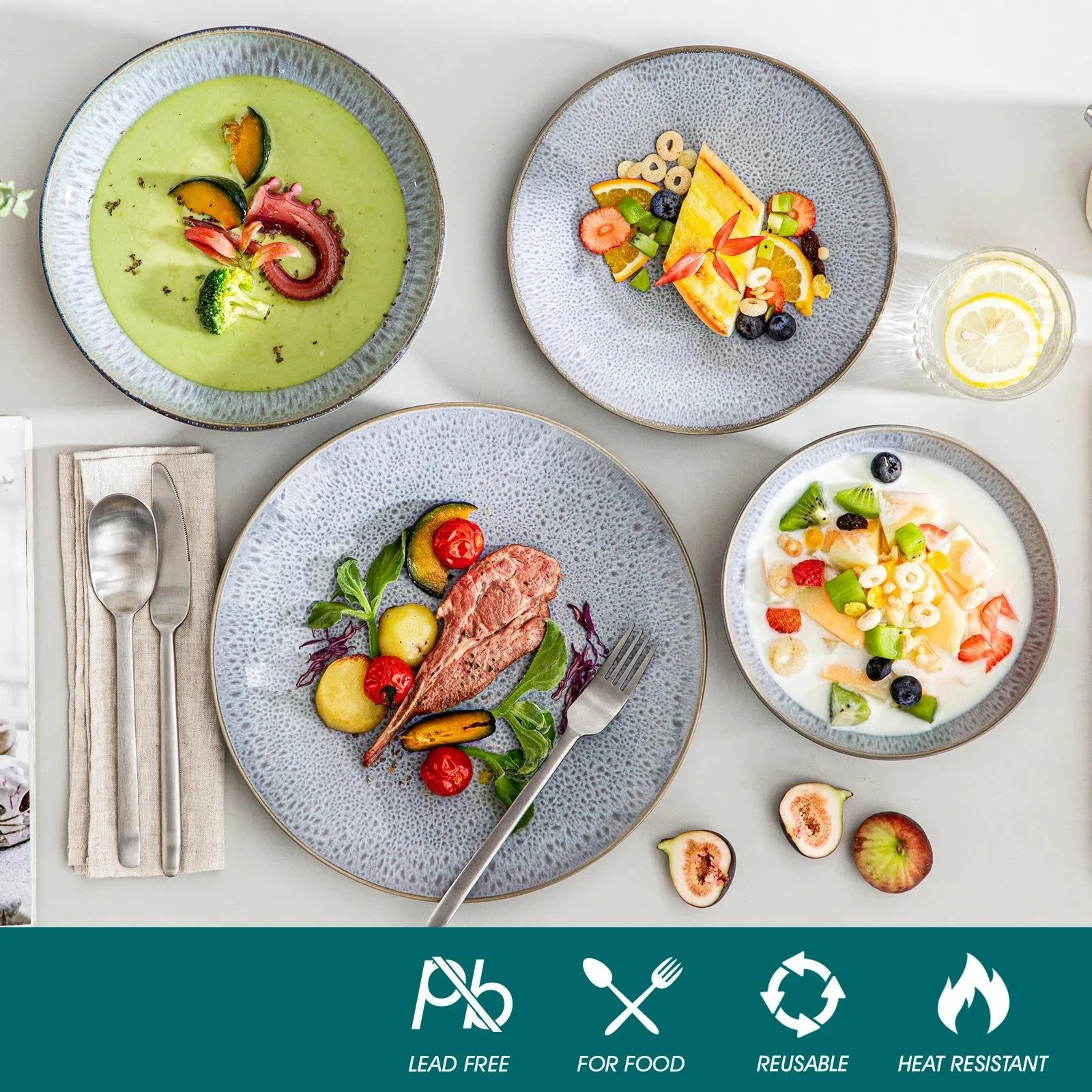 16-Piece Embossed Stoneware Dinnerware Set for 4