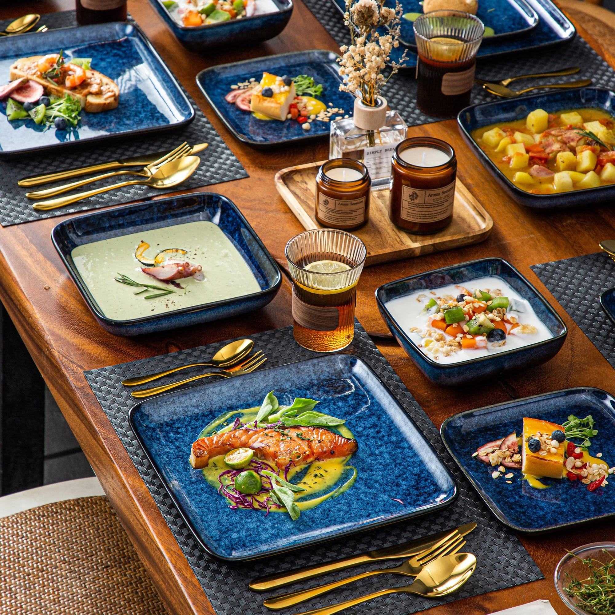 Blue Gradient Square Ceramic Dinnerware Set