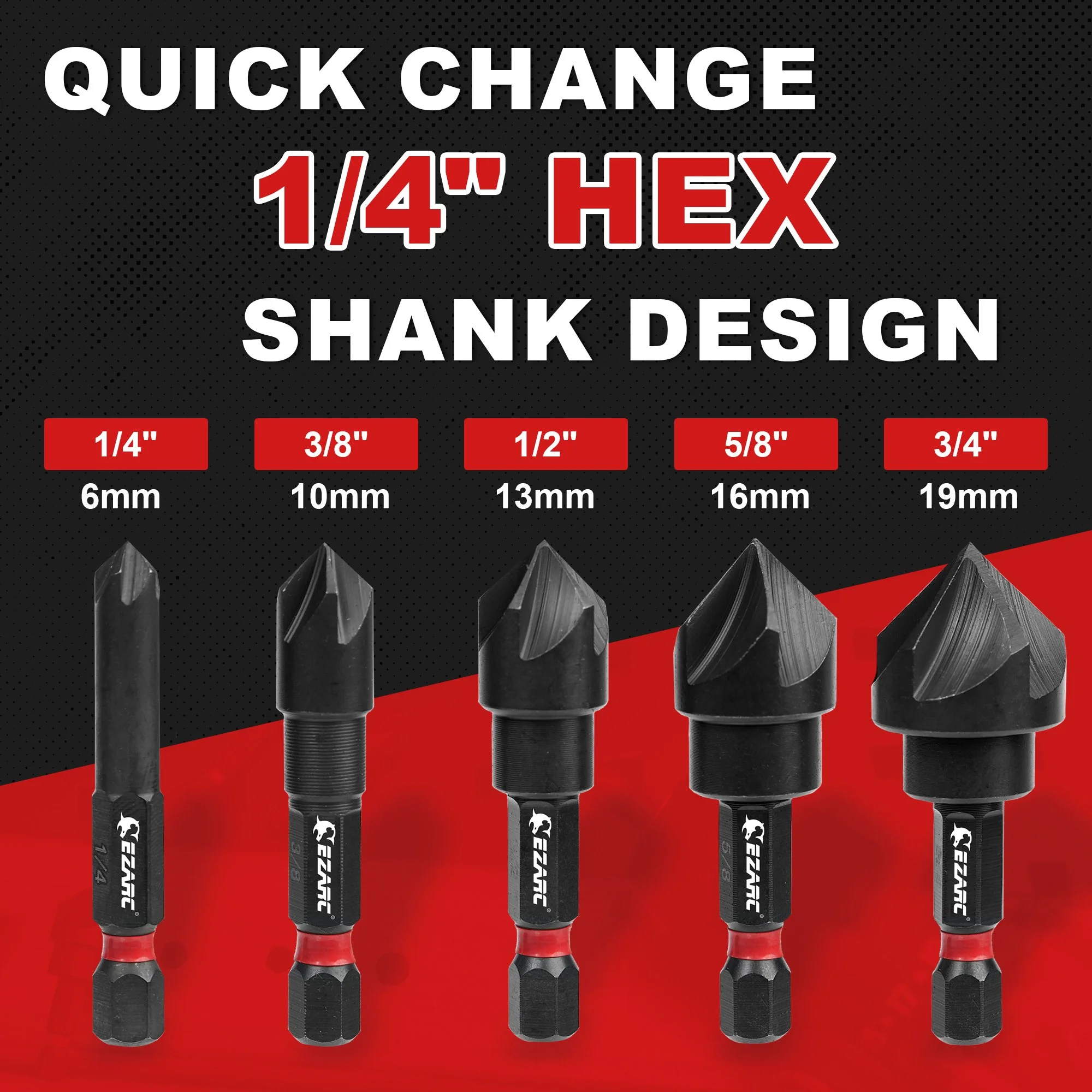 5-Piece 82° Countersink Drill Bit Set with Hex Shank for Metal