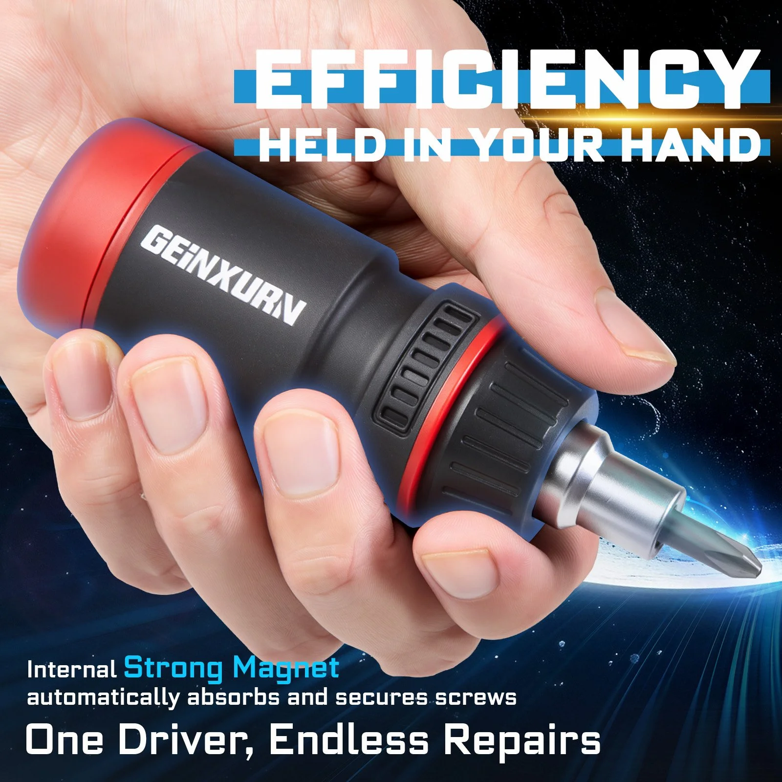 Compact Ratcheting Screwdriver Set with Hidden Bit Storage & Sockets