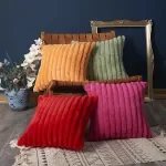 Plush Striped Faux Fur Cushion Cover