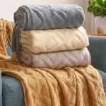 Solid Color Geometric Knit Throw Blanket for Sofa, Bed & Travel