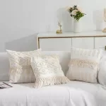 Bohemian Tufted Geometric Cushion Cover with Fringe Trim – 18 x 18 in
