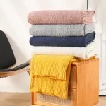 Warm Velvet Knitted Throw Blanket for Sofa & Bedding - Soft Solid Color Home Decor