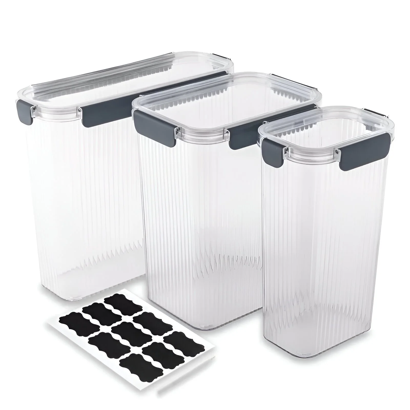 8-Piece Clear Pantry Storage Containers with Snap Lock Lids & Labels