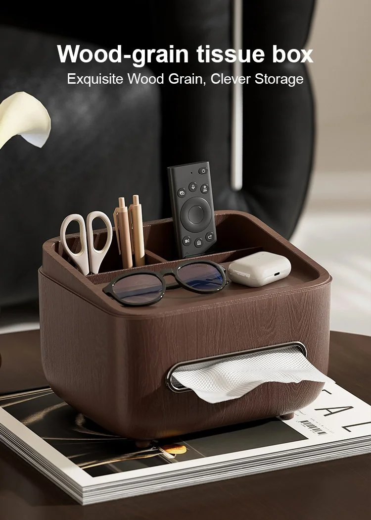 Luxury Desktop Tissue Box with Storage Organizer Lid