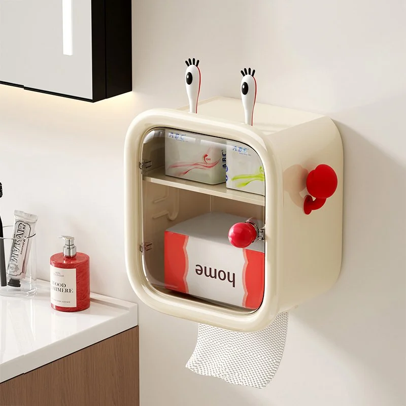 Wall-Mount Bathroom Organizer with Toilet Paper Holder & Storage Bins