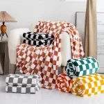 Fluffy Plaid Coral Fleece Throw Blanket – Soft & Warm Sofa & Bedspread for Kids & Pets