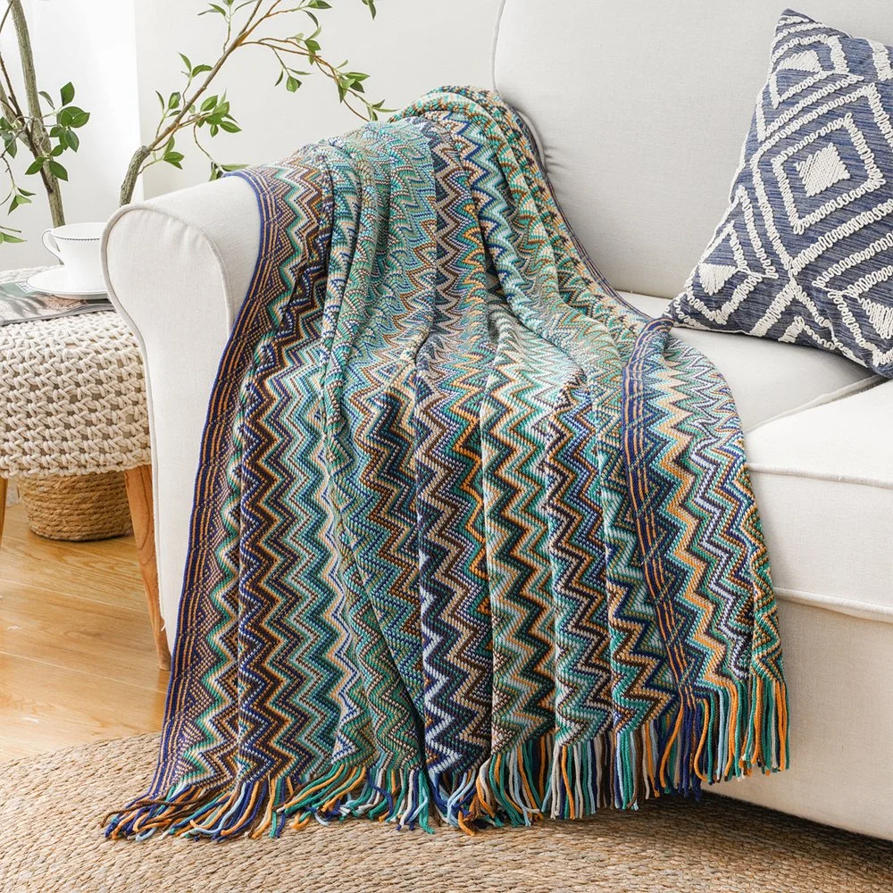 Boho Knit Throw Blanket with Tassels – Soft, Lightweight, Decorative Sofa & Bed Blanket