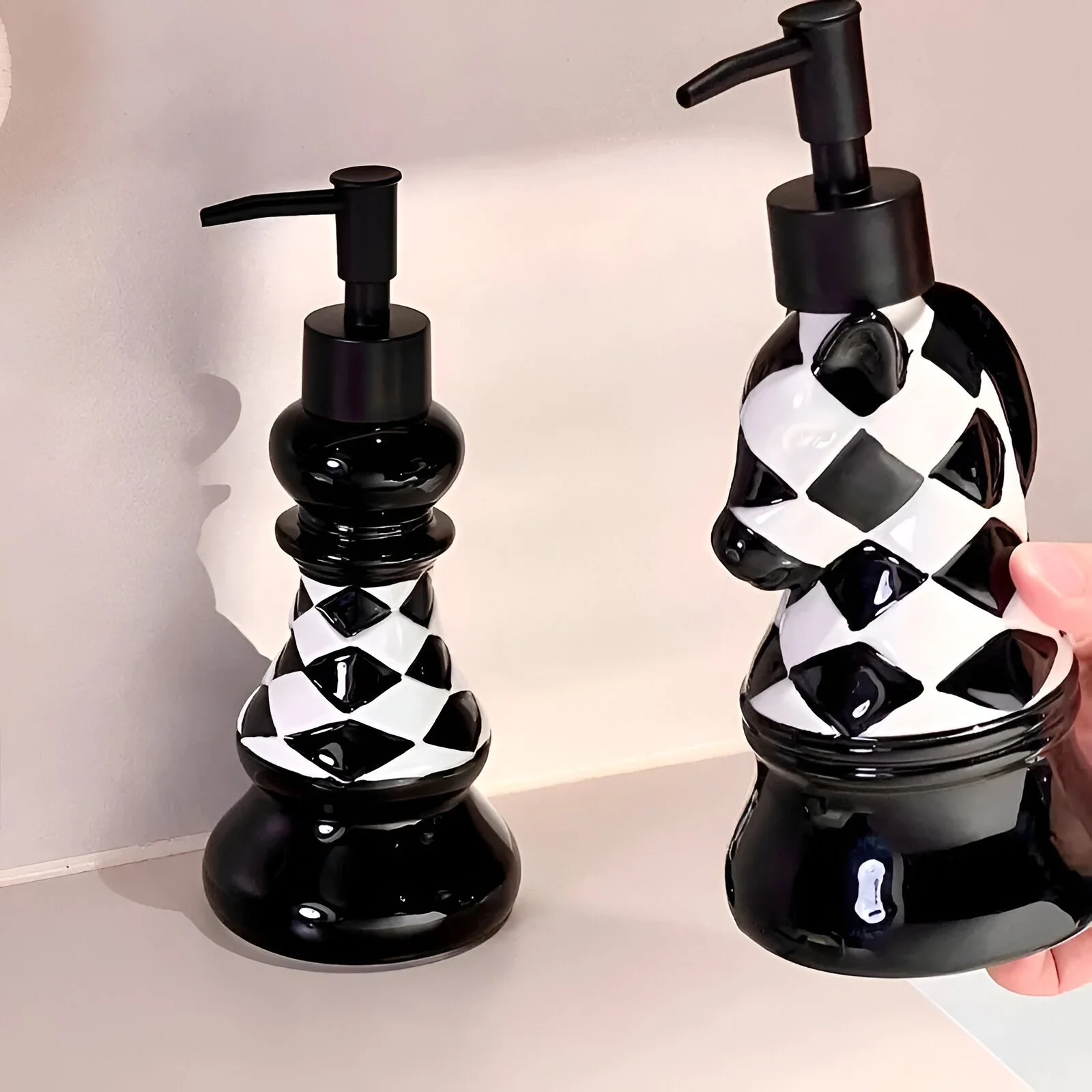 Chessboard Ceramic Soap Dispenser for Bathroom & Kitchen