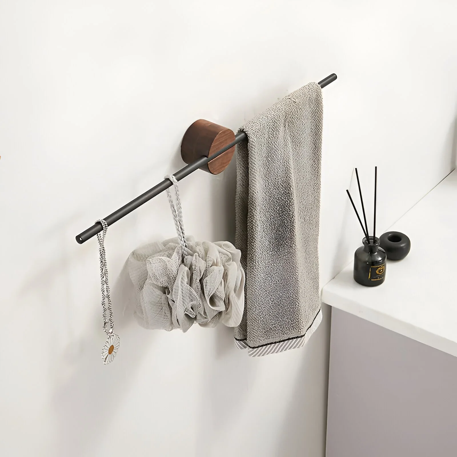 Wall-Mounted Stainless Steel Towel Bar with Hook