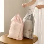 Large Mesh Drawstring Clothing Storage Organizer Bag