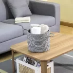 Handwoven Cotton Rope Storage Basket with Handles, Black & White, 10L