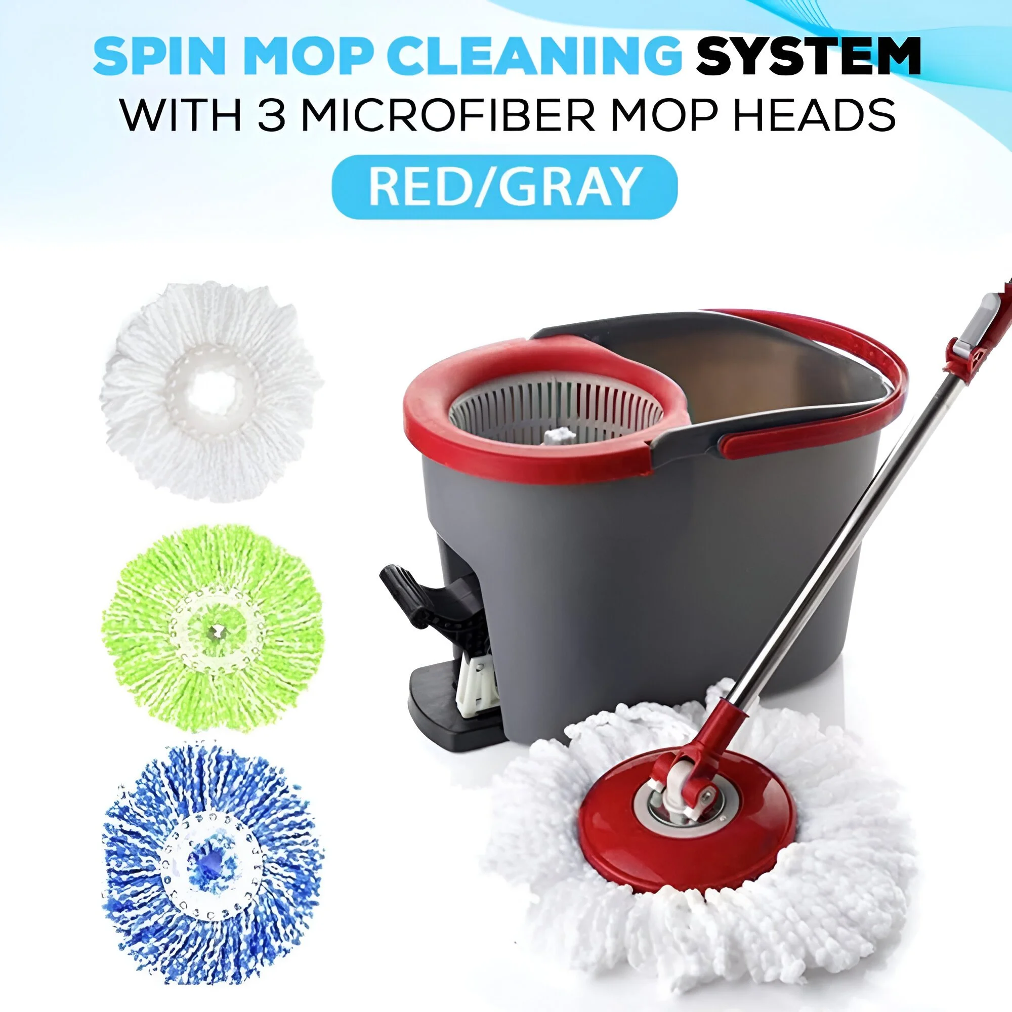Spin Mop Cleaning System with 3 Microfiber Mop Heads
