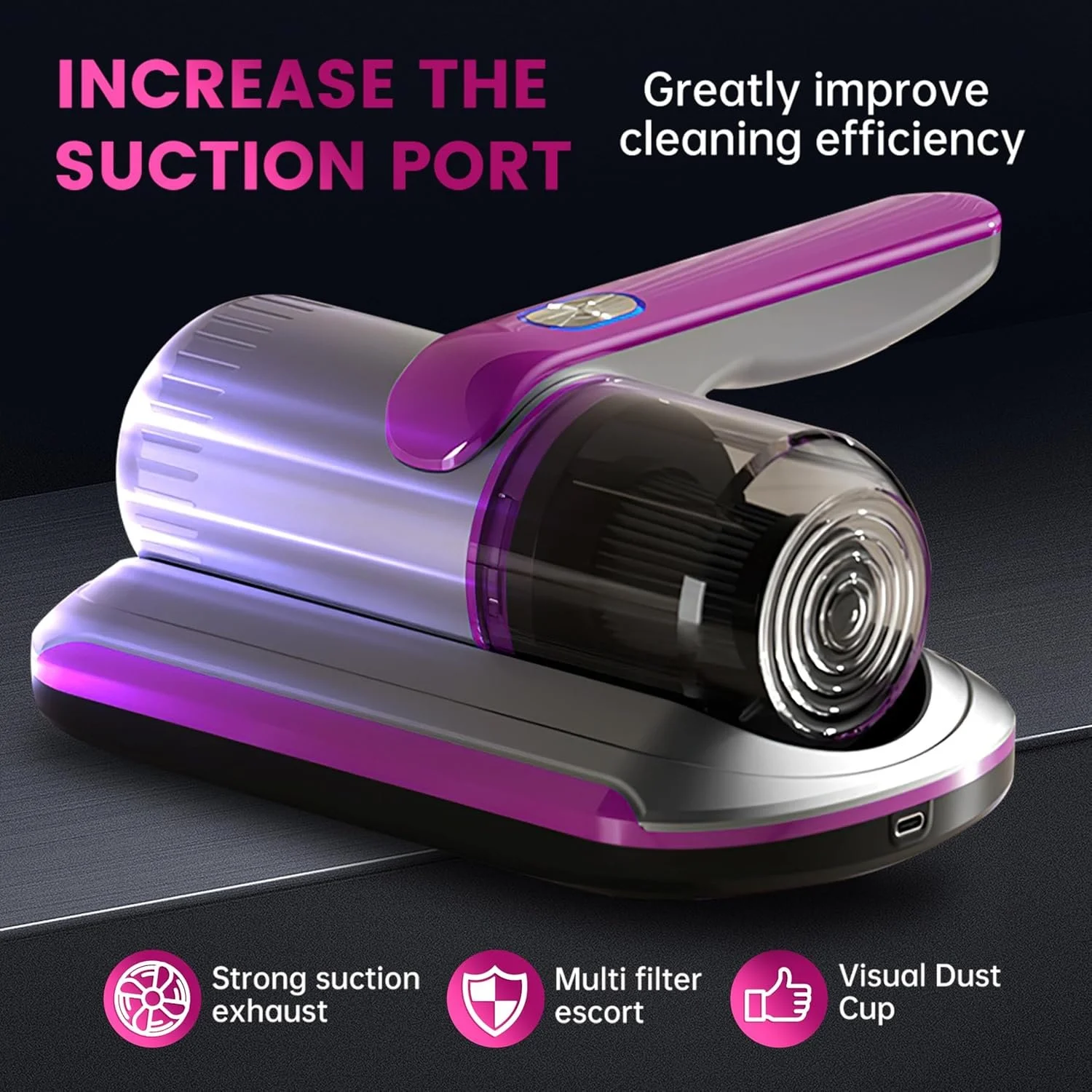 Wireless Handheld Mattress Vacuum Cleaner with UV-C Light, HEPA Filter, and Ultrasonic Vibration - 12KPa