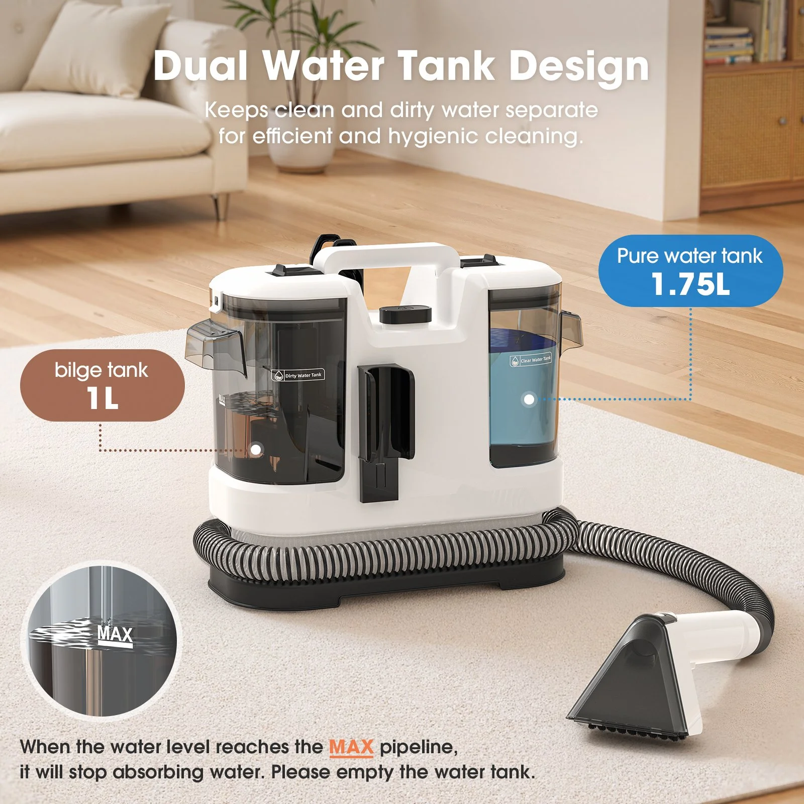 13500Pa Portable Carpet Cleaner Machine - Multi-Purpose Stain Remover for Home & Car