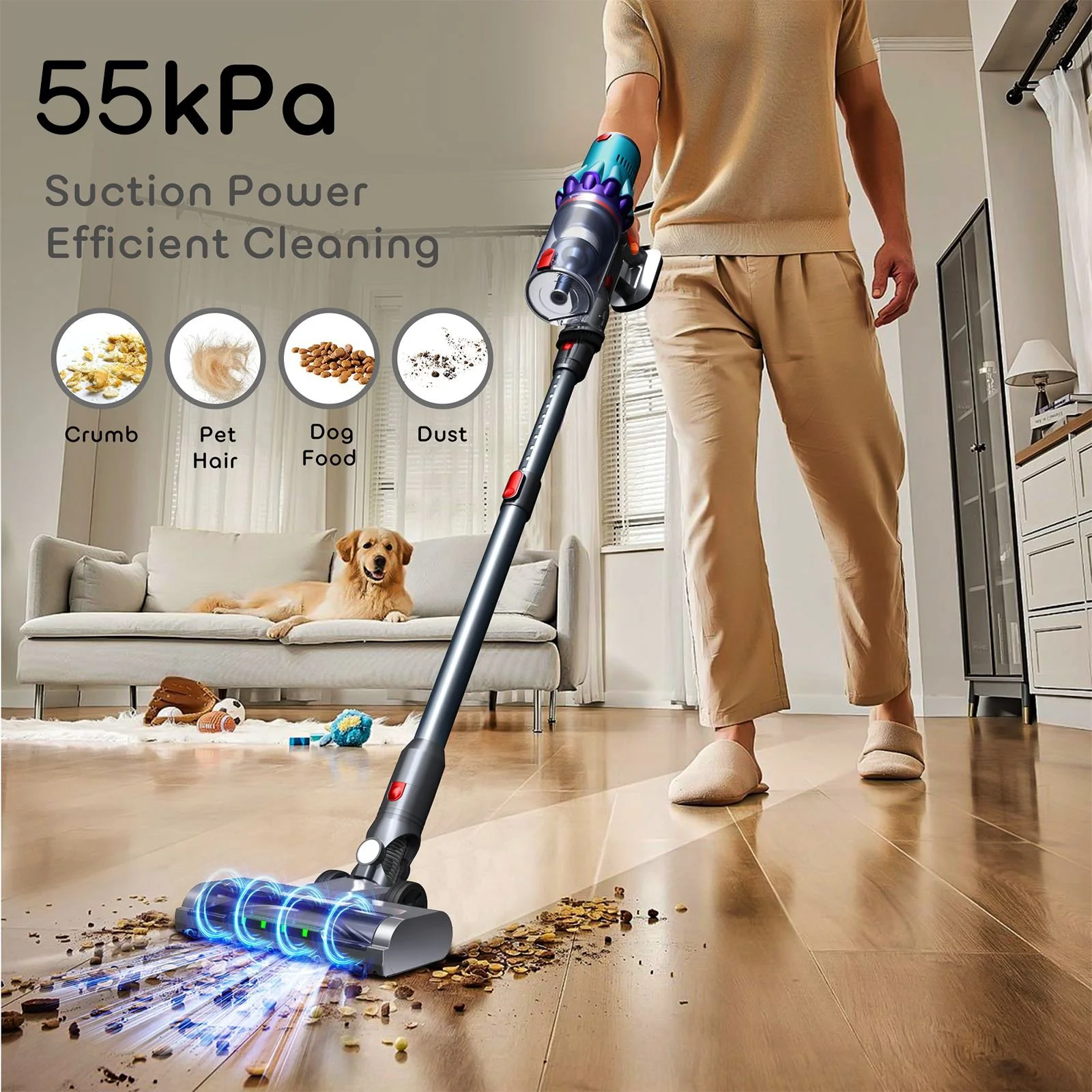 Cordless Handheld Vacuum Cleaner - 55KPa Suction, Smart Dust Sensor, Auto Speed Control