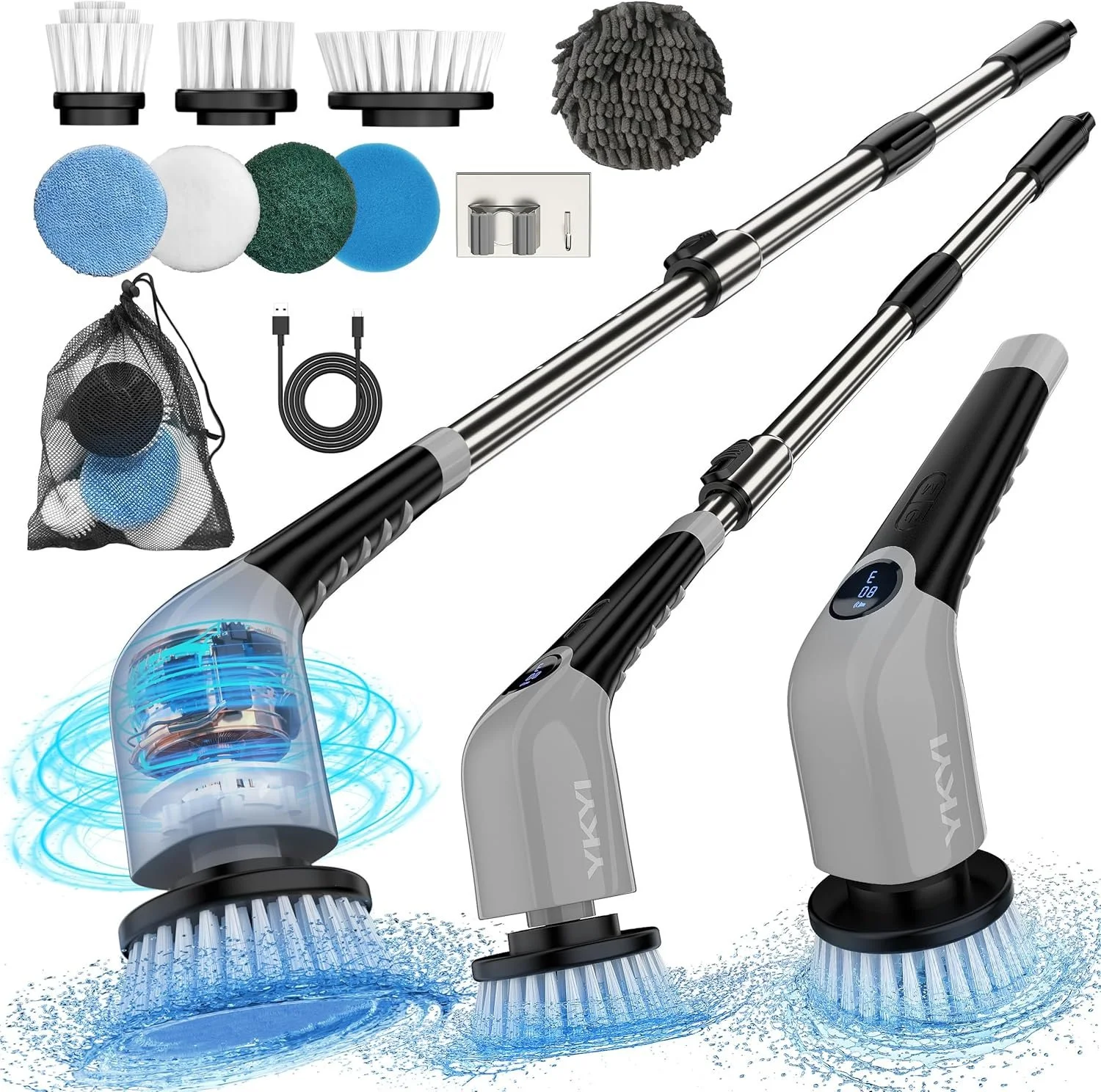 Electric Spin Scrubber with 8 Brush Heads & Adjustable Speeds