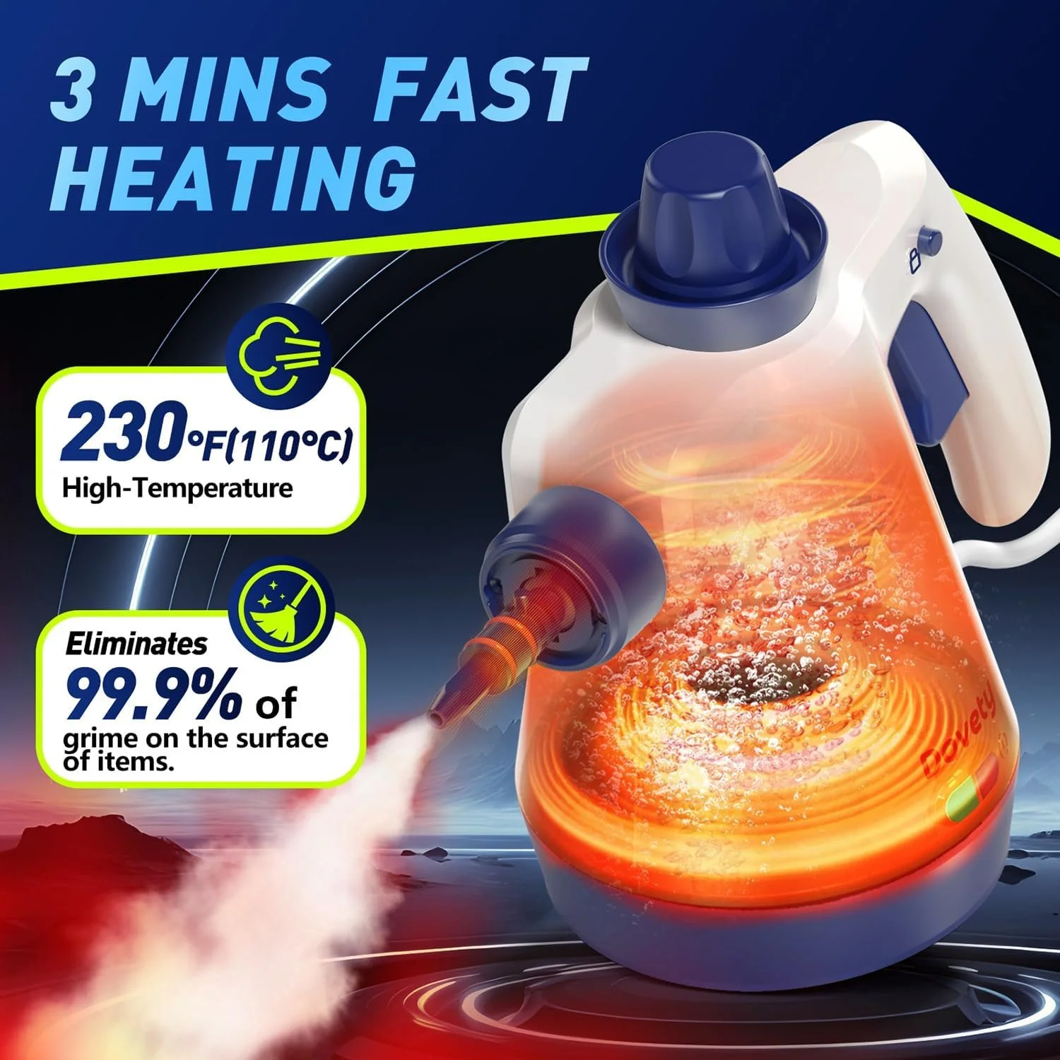 Handheld Pressurized Steam Cleaner with 12 Accessories & Safety Lock