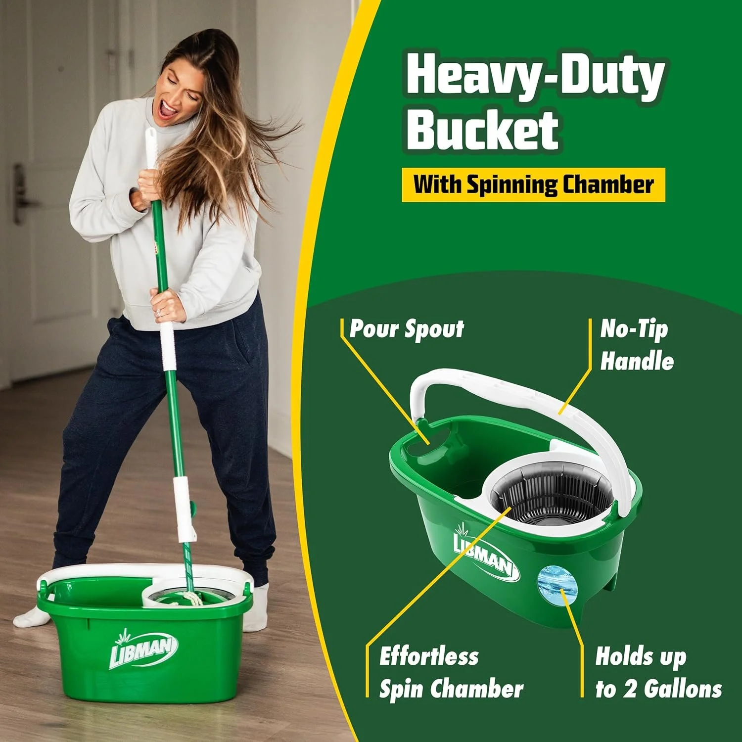 Tornado Spin Mop System with 2 Refill Heads - Microfiber Mop & Bucket with Wringer