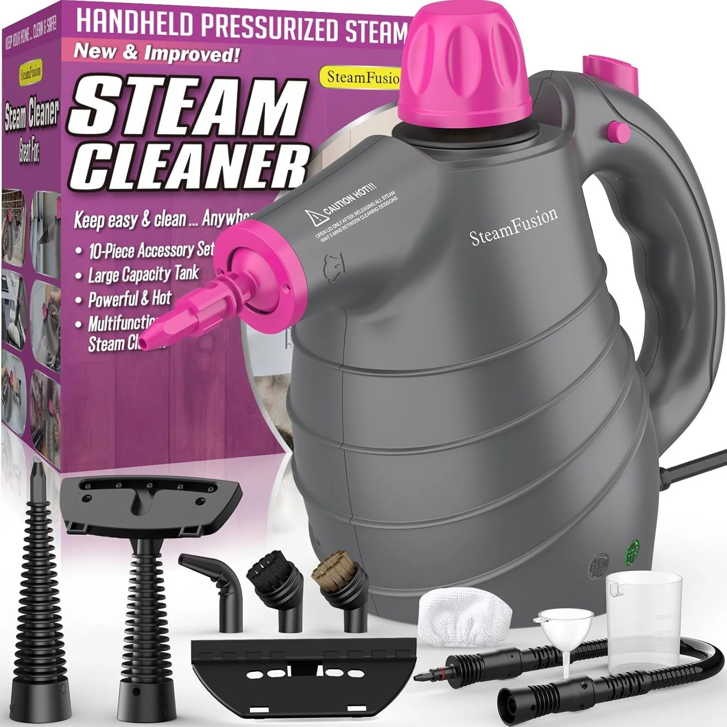 Pressurized Handheld Steam Cleaner with 10pcs Accessories & Safety Lock – Multi-Purpose Natural Deep Cleaning Steamer