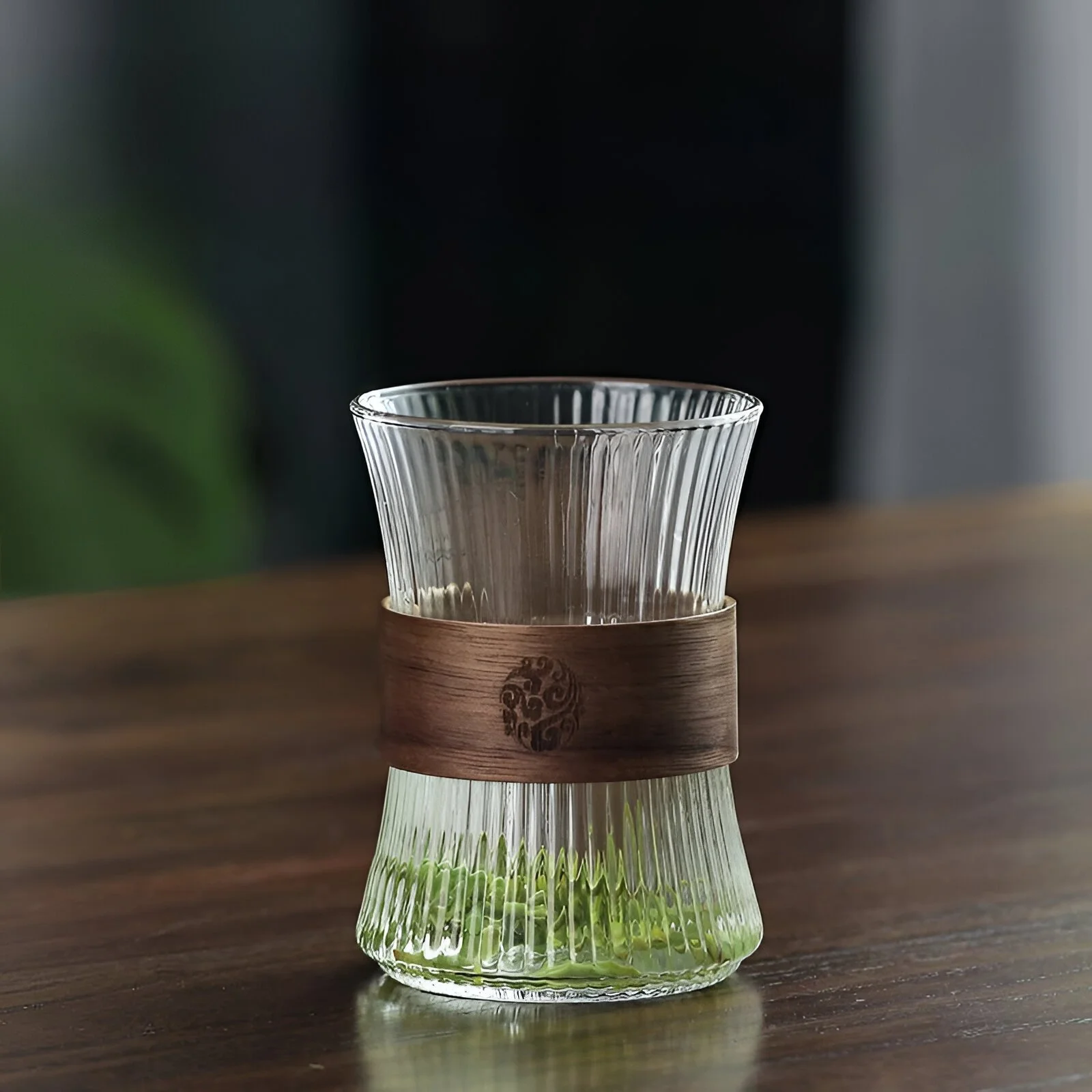 250ML Japanese Style Glass Coffee Mug with Walnut Cup Sleeve