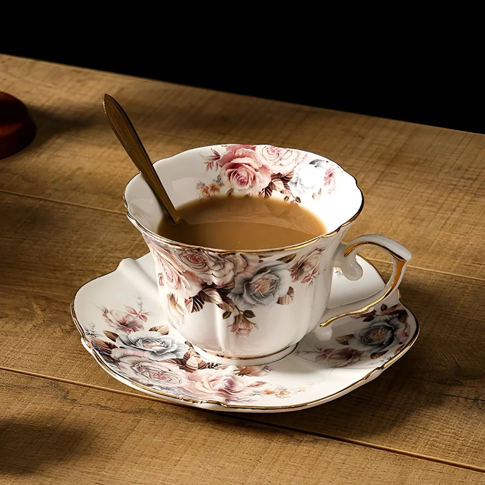 Elegant Gold Lace Ceramic Tea Cup & Saucer Set