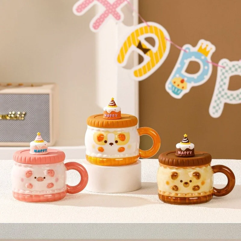 Cake-Style Ceramic Coffee Mug with Lid for Tea, Latte & Milk