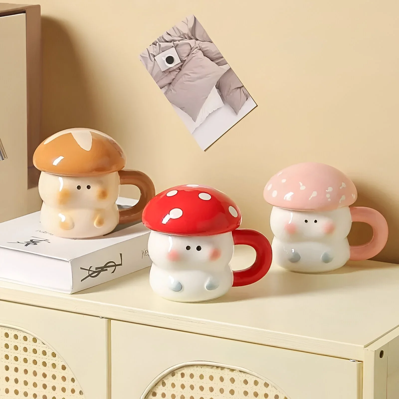 Cute Mushroom Ceramic Mug with Lid – Cozy Coffee & Tea Cup