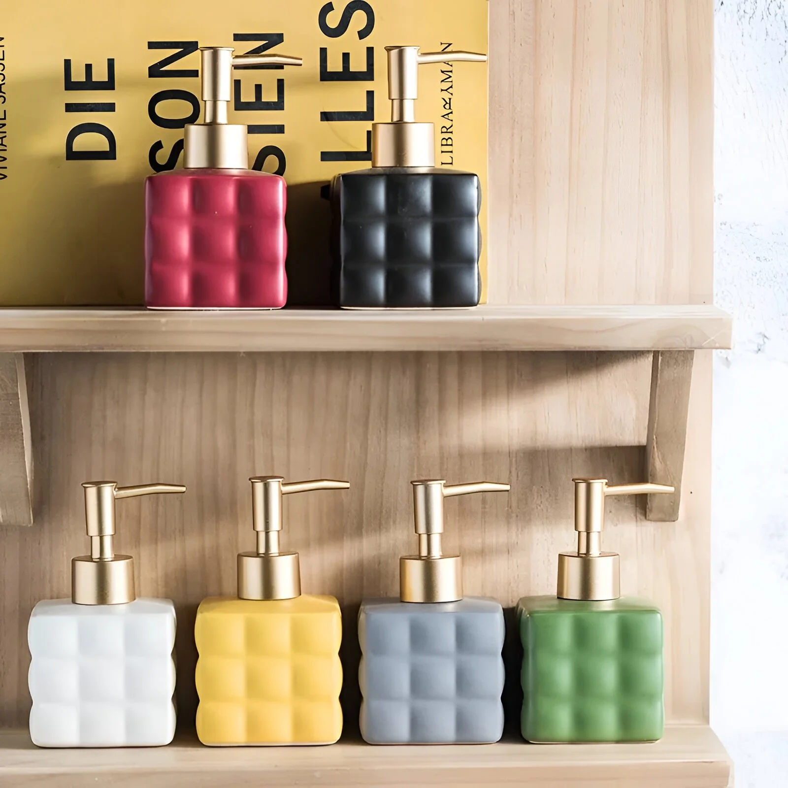 Matte Square Ceramic Lotion Bottle - Empty Soap Dispenser for Shower Gel & Hand Soap