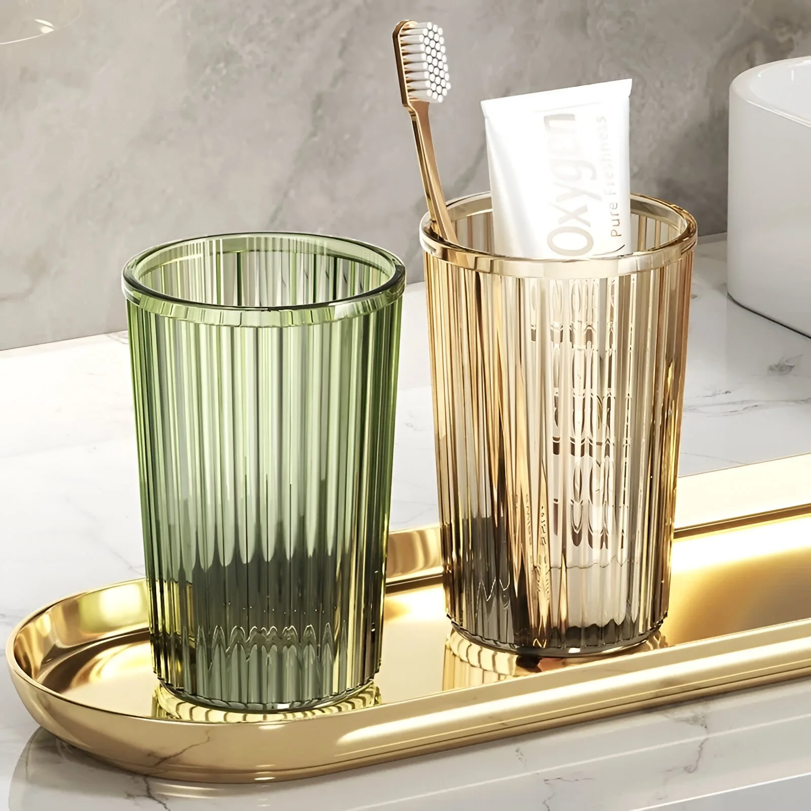 Wall-Mounted Acrylic Toothbrush & Cup Holder – Luxury Bathroom Organizer