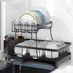 2-Tier Stainless Steel Dish Drying Rack with Drainboard - Large Capacity Kitchen Organizer