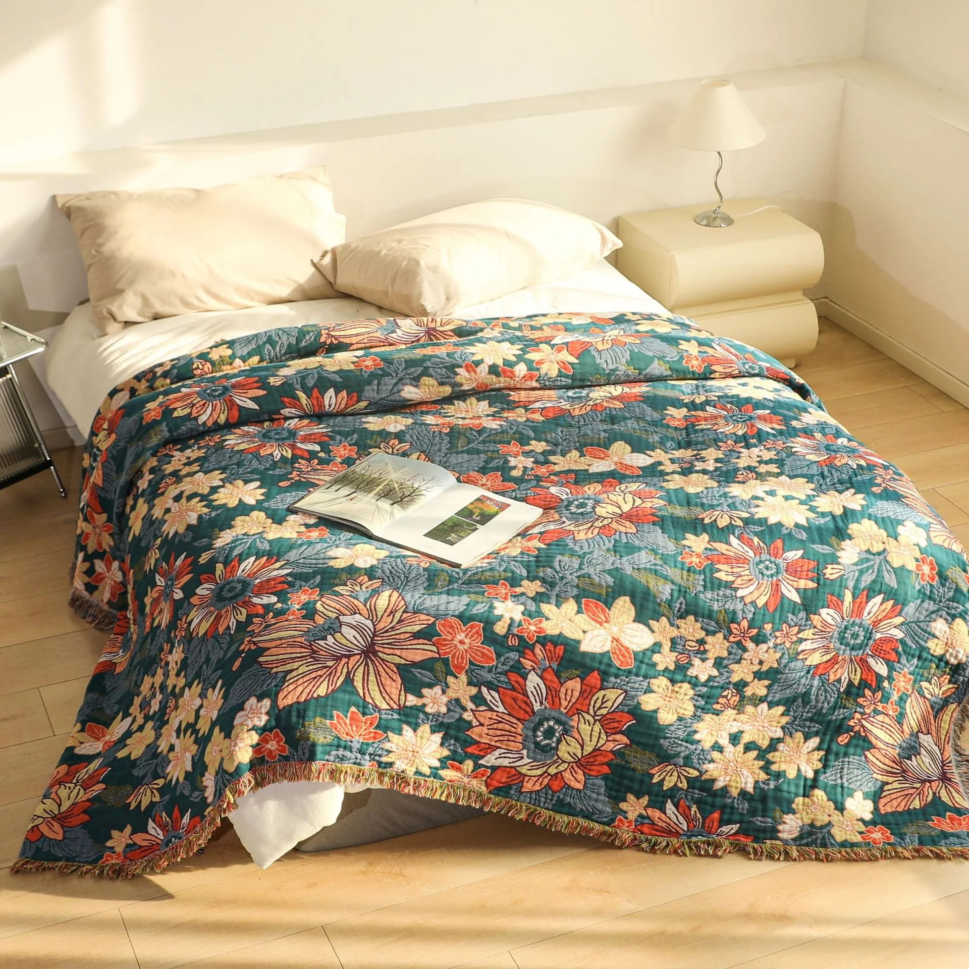 Floral Non-Slip Sofa Towel Cover - Jacquard Cotton Gauze, High Quality, Four Seasons