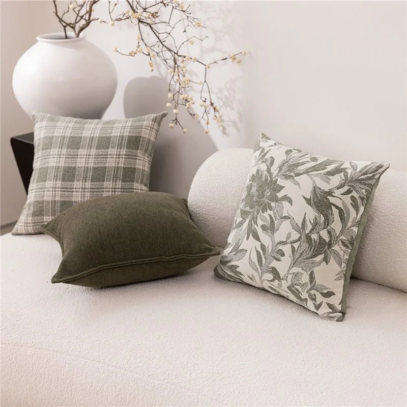 Green Grid Jacquard Throw Pillow Cover 18 x 18 in Minimalist Decor